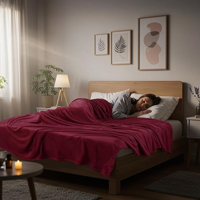 Utopia Bedding Fleece Blanket Queen Size Burgundy 300GSM Luxury Anti-Static Fuzzy Soft Microfiber Bed Blanket (90x90 Inch)