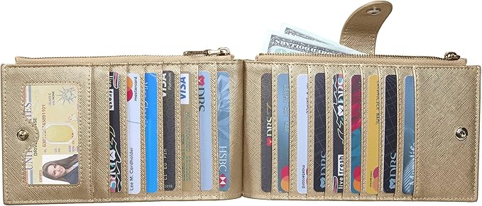 Travelambo RFID Wallet Women Large Size Bifold Multi Card Wallet Case with Zipper Pocke Credit Card Holder for Women
