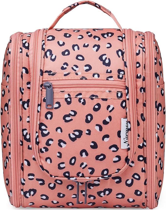 Narwey Cheetah Small Hanging Toiletry Bag Women Travel Makeup Bag Organizer Toiletries Bag for Travel Size Essentials Accessories Cosmetics (Medium, Orange Leopard)