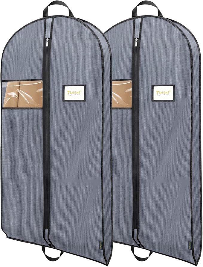 BALEINE 2PK Heavy Duty Garment Bag with Shoe Storage Travel Bag for Dresses, Suit, Coats Travel Essential (43", Grey)