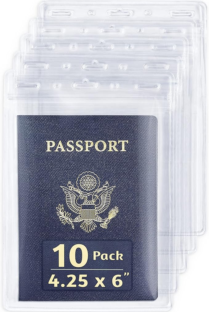 EcoEarth 4x6 Inch Passport & Card Holders (Clear, 10 Pack), Extra Large (XXL) Vertical ID Holder, Resealable and Waterproof Identification Name Card Holder