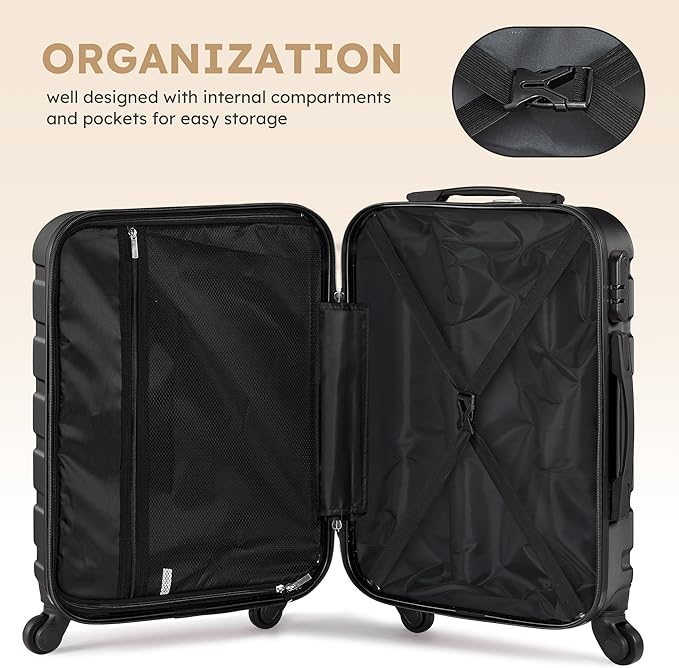 Suitour 4 Piece Luggage Sets, Hard Shell Suitcase Set with Spinner Wheels 16 20 24 28inch Travel Sets(Black)