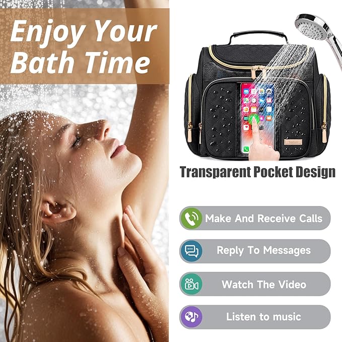 Large Toiletry Bag for Women Men,Bathroom Bag,Water Resistant Shower Bag,Makeup Bag,Portable Shower Caddy for College Dorm,Hanging Travel Toiletry Bag with Transparent Waterproof Phone Pocket