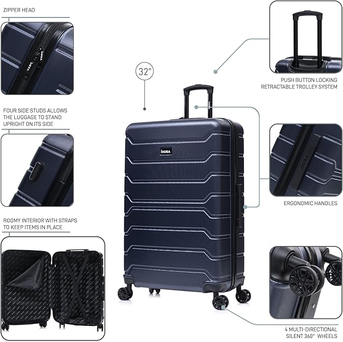 InUSA TREND Luggage with Spinner Wheels | Durable lightweight Hardside Suitcase, Travel Bag with Handle and Trolley | 32-inch Extra-Large Checked luggage | Blue
