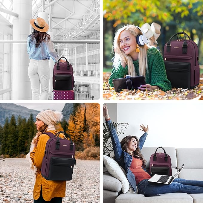 LOVEVOOK Laptop Backpack for Women 15.6 Inch Laptop Bag with USB Port, Fashion Waterproof Backpacks Teacher Nurse Stylish Travel Bags Vintage Daypacks for College Work