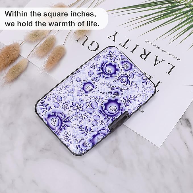 ELFISH Mini RFID Aluminum Wallet Credit Cards Holder Business Card Case Metal ID Case for Men Women (Camellia)