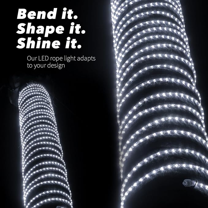 1656LEDs, 150ft LED Outside Rope Lights, Waterproof Permanent Outdoor ETL Certified Connectable Clear Tube, Christmas Palm Tree Holiday Decorative Landscape Patio Accent Lighting - Cool White