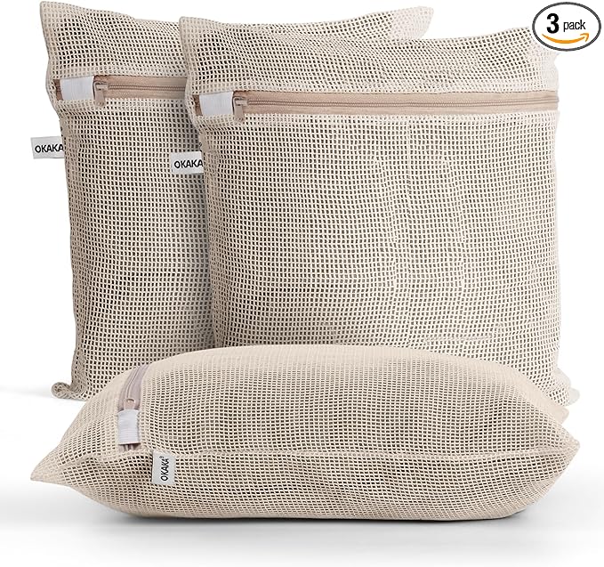 100% Pure Cotton Mesh Laundry Bags, Premium Soft, No Dye, Natual,Set of 3(XXL)