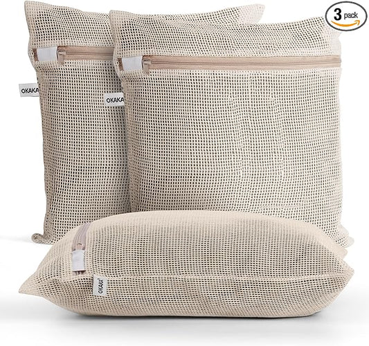 100% Pure Cotton Mesh Laundry Bags, Premium Soft, No Dye, Natual,Set of 3(XXL)