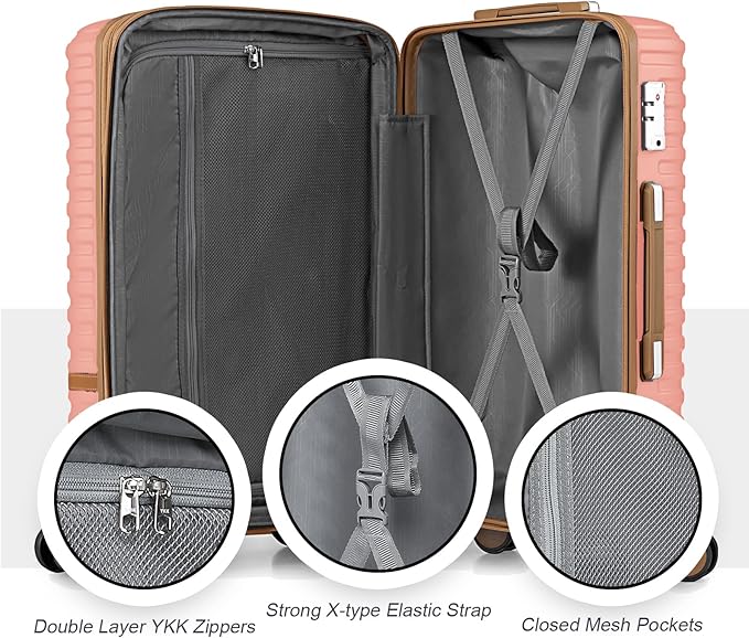 Joyway 24 Inch Checked Luggage, Expandable Suitcase with Spinner Wheel, 3 Piece Hard Shell Luggage Set with TSA Lock(Pink)