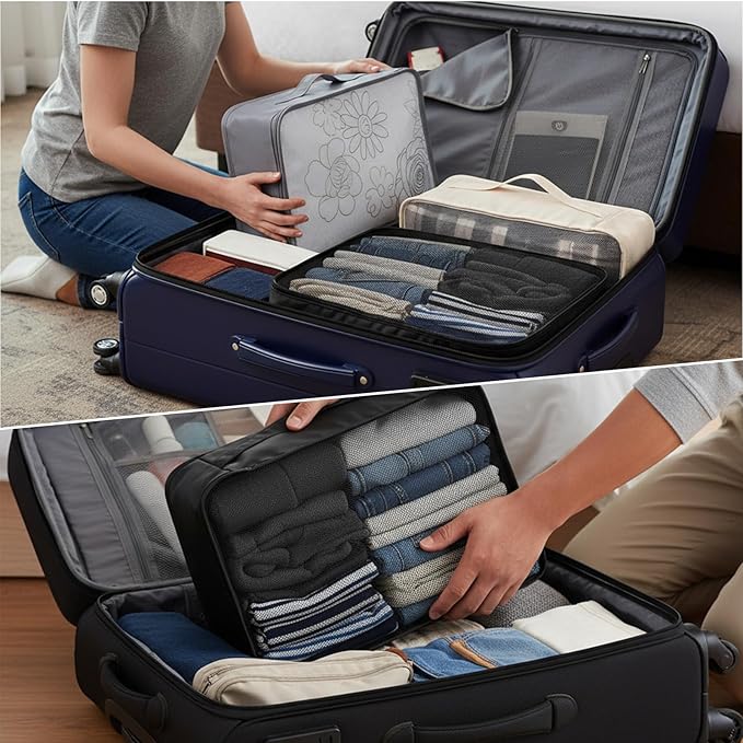 SHENLIU 12 Pcs XL Packing Cube for Travel Luggage Organizer, 17.7 x 12.99 x 4.72 inches Reusable Black Gray Beige Mesh Travel Luggage Bags for Hiking Camping Accessory