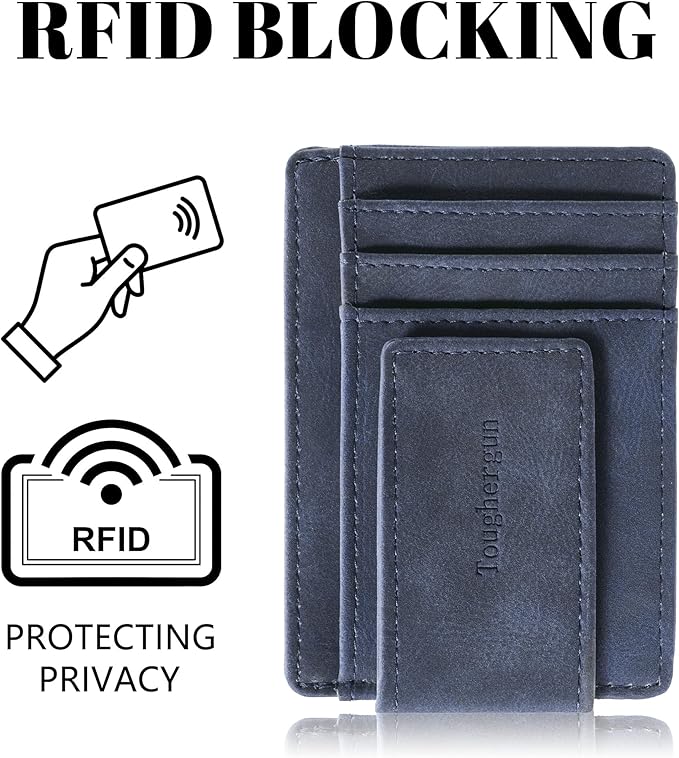 Toughergun Slim Wallet for Men RFID Blocking Money Clip, Minimalist Front Pocket Credit Card Holder, Magnetic Thin Mens Wallets with ID Window