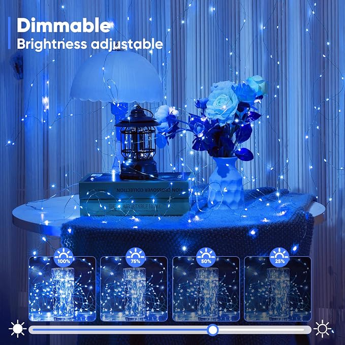 Ariceleo 4 Pack 65.6 Ft. Battery Operated Outdoor String Lights with Remote & Timer, LED Blue Fairy Lights, Waterproof Twinkle Lights for Bedroom, Dorm, Mason Jar, Wedding, Party, Christmas