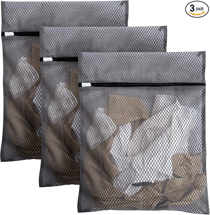 3Pcs 16 x 20 Inches Laundry Bags for Delicates, Durable Honeycomb Mesh Laundry Bags, Sturdy Zipper Laundry Bag for Lingerie, Clothes, Shoes, Socks, Gray