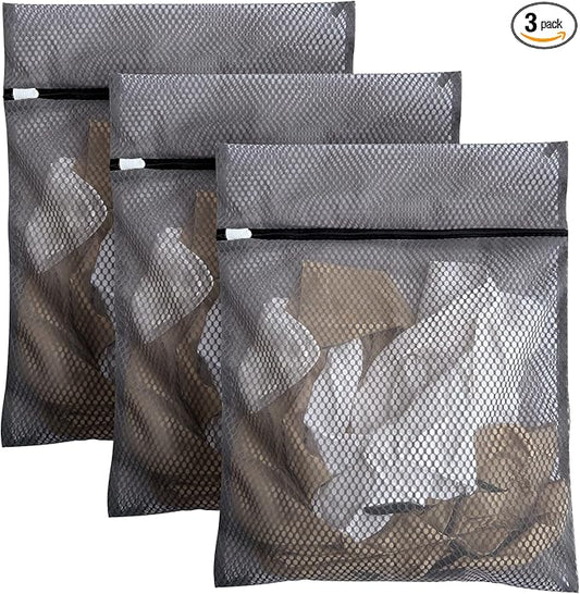 3Pcs 16 x 20 Inches Laundry Bags for Delicates, Durable Honeycomb Mesh Laundry Bags, Sturdy Zipper Laundry Bag for Lingerie, Clothes, Shoes, Socks, Gray