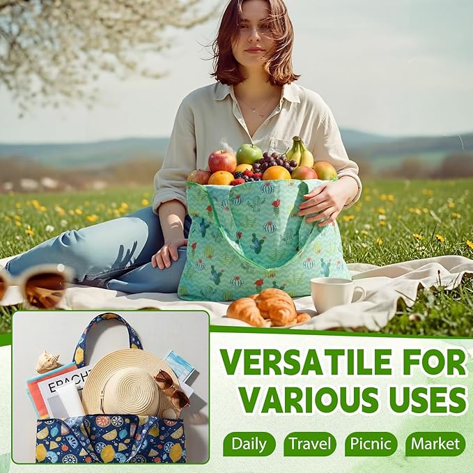 Paterr 50 Pack Reusable Foldable Grocery Bags 10 Patterns Bulk Shopping Totes Pocket Size Bags for Supermarket
