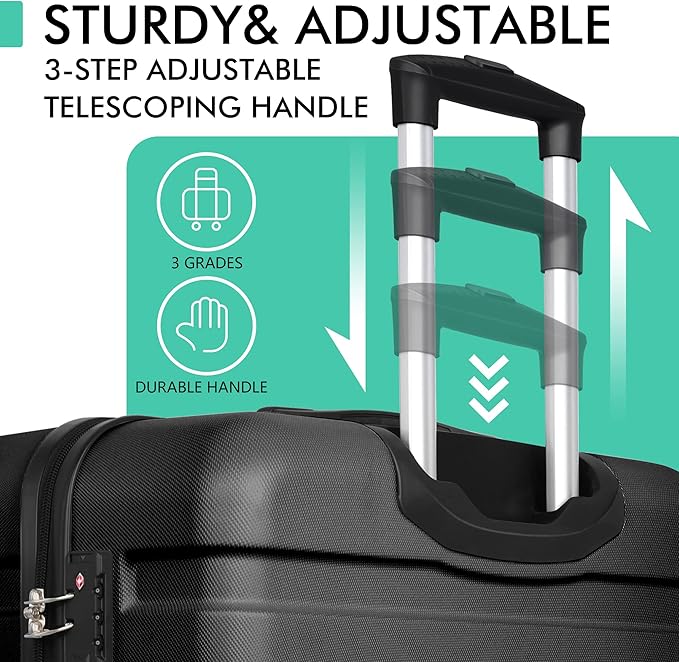 AnyZip Luggage PC ABS Hardside Lightweight Suitcase with 4 Universal Wheels TSA Lock Checked-Large 28 Inch Black