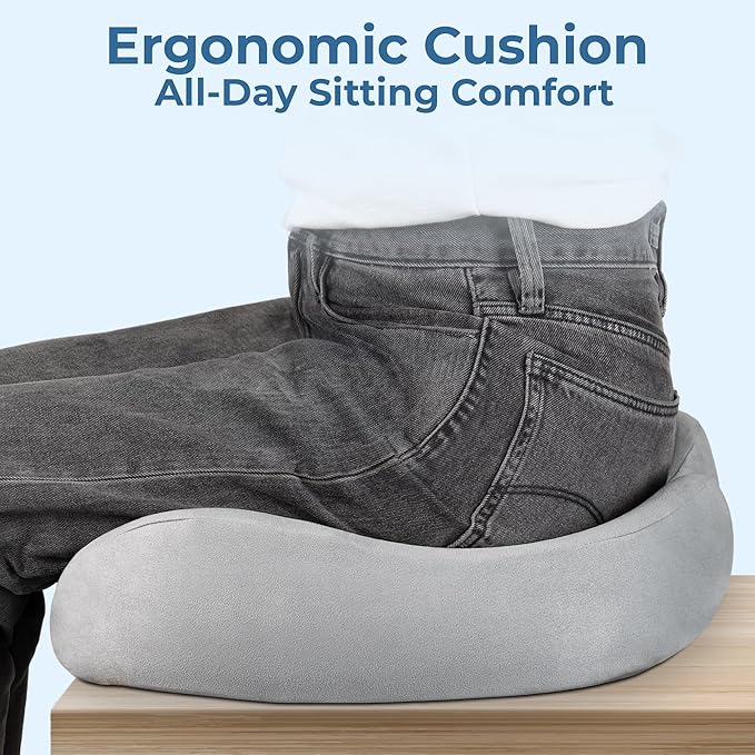 5 STARS UNITED Seat Cushion - Memory Foam Chair Cushion for Tailbone Pain Relief - Ergonomic Support for Coccyx, Sciatica & Butt - Office, Desk & Gaming Chair, Car Seat, Wheelchair, Light Gray Suede