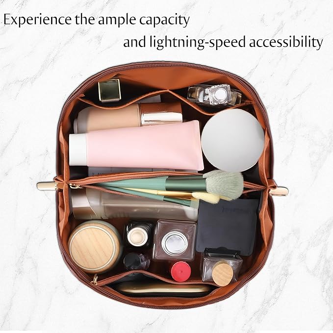 Large Capacity Travel Cosmetic Bag - Portable Makeup Bags for Women Waterproof PU Leather Checkered Makeup Organizer Bag with Dividers and Handle,Toiletry Bag for Cosmetics