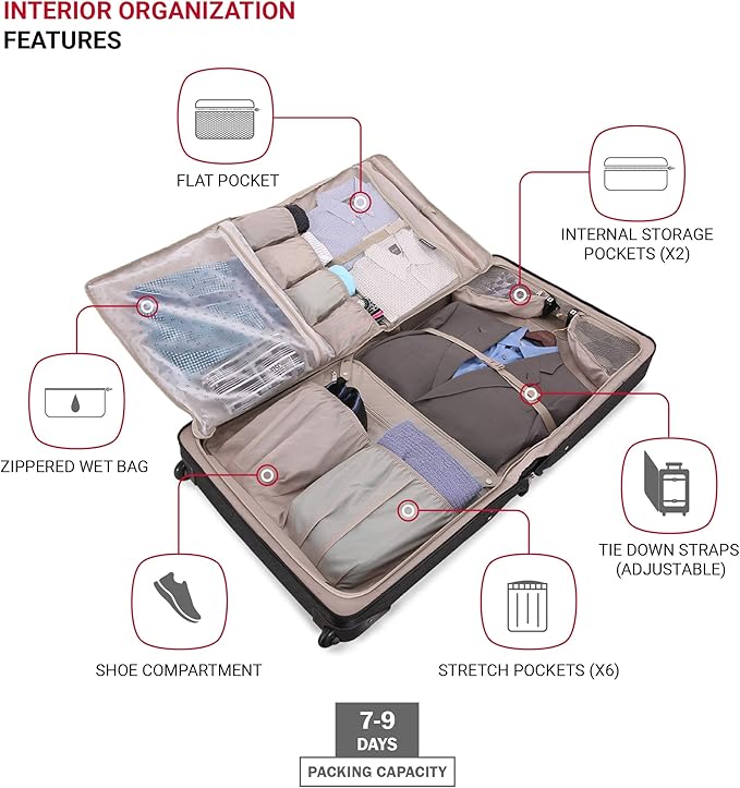 SwissGear 7895 Premium Rolling Garment Bag, Bonus Hanging Feature, Men's and Women's, 24-Inch Luggage - Black