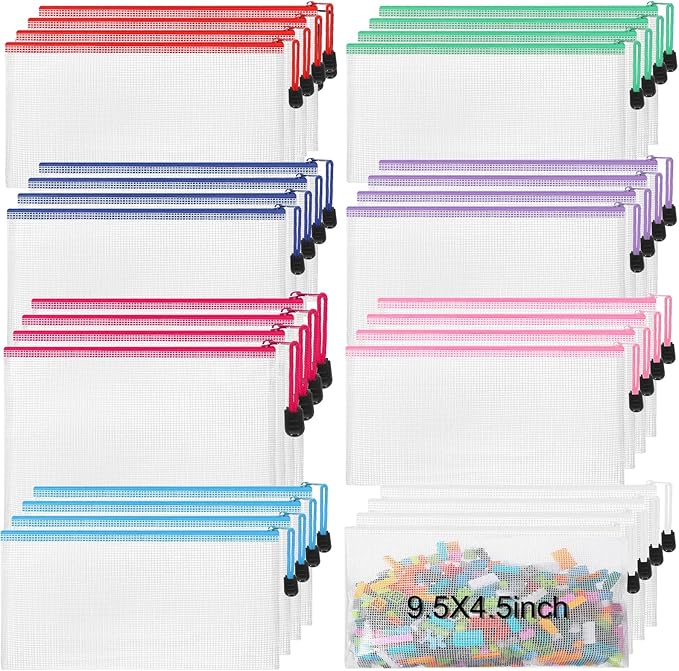 Jetec 32 Pcs Mesh Zipper Bags Toy Storage Bikini Organizer Bag Bolsas Para Guardar Trajes De Bano Waterproof Zipper Reusable Pouch Puzzle Multipurpose for Storage Office(Classic Color,9.5 x 4.5 Inch)