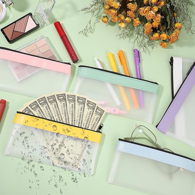 6-Pieces Money Envelopes for Cash, Multi-Purpose Money Bags with Zipper, Money Pouch 7.8 X 3.9 Inch Clear Cash Bag, Bank Deposit Bags for Coins Makeup Mothers Day Gifts School Supplies