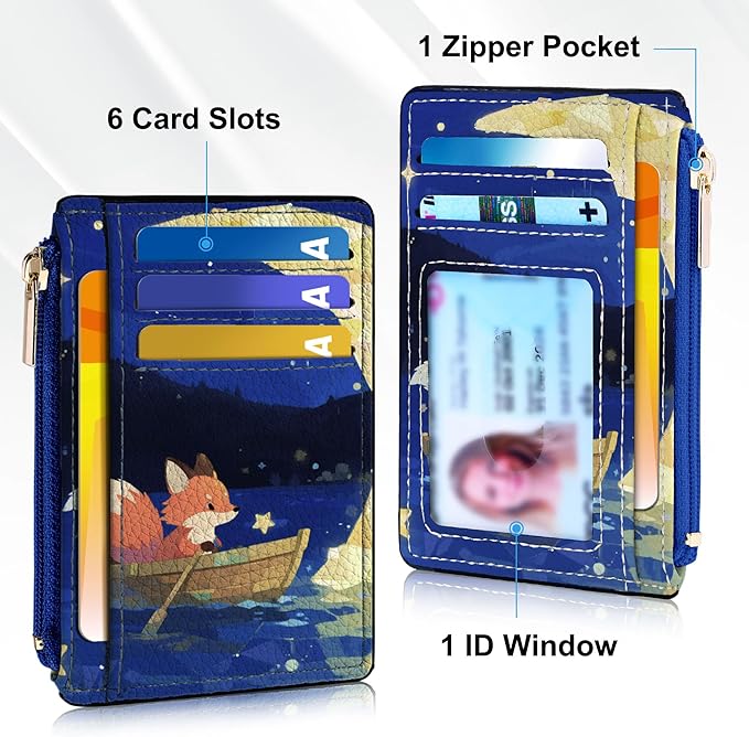 Tipmile Credit Card Holder for Women Slim Minimalist Front Pocket RFID Blocking Wallet Small Compact Card Case with ID Window, Fox