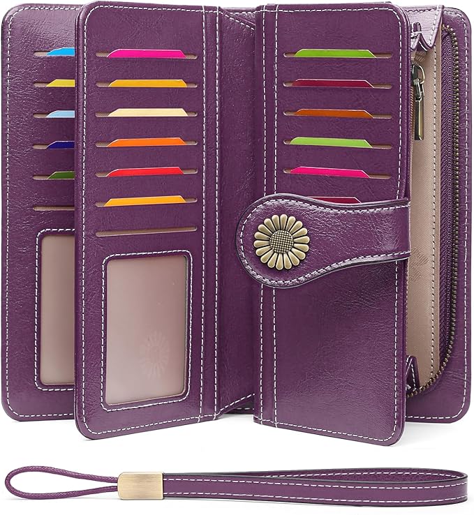 SENDEFN Wallets for Women Leather Credit Card Holder with RFID Blocking Large Capacity Wristlet | with RFID Blocking, Large Capacity, Wristlet, with RFID Blocking, Large Capacity, Wristlet