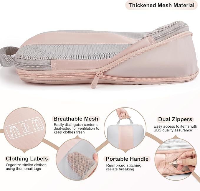 6 Set Compression Packing Cubes for Travel Essentials,Compressible Expandable Packing Cubes for Suitcase,OlarHike Luggage Organizer Bags for Travel,Handy Helper for Organizing Clothes(Beige)