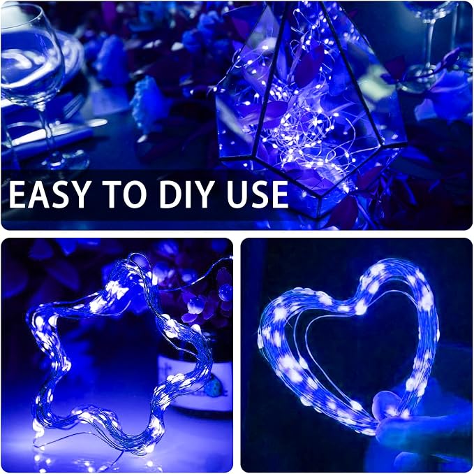 50 Pack Blue Fairy Lights Battery Operated, 7ft 20 LED Mini String Twinkle Lights for Easter Christmas Halloween Mason Jars Centerpiece Table Decorations (50, Blue)