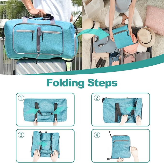 Dimayar 40L Travel Duffle Bag for Men Women - Foldable Duffel Bag with Shoes Compartment - Overnight Bags Waterproof & Tear Resistant(Mint Green)