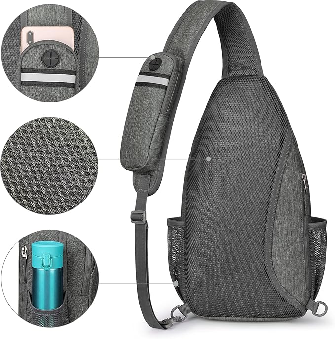 G4Free Sling Chest Bag RFID Crossbody Backpack Shoulder Bag with Earphone Hole, Dimgray, M, One size