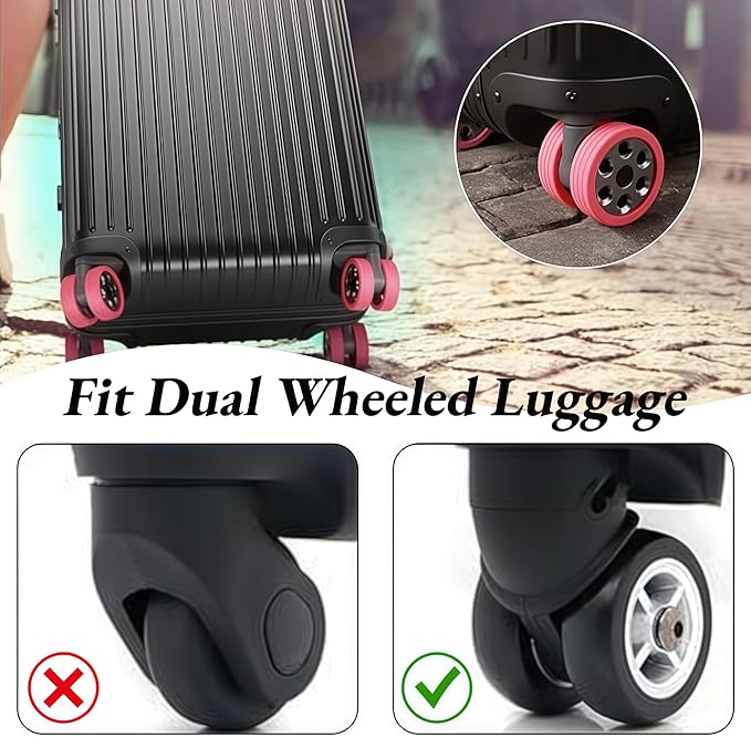 Luggage Wheel Protector Covers Sets, 16 Pack Silicone Suitcase Wheels Protector Fits Most Travel Luggages Wheels Sizes, Anti-Scratch, Noise Reduction, Easy Install (8pcs Black + 8pcs Pink)