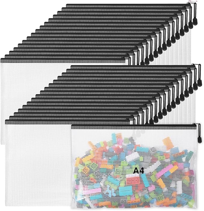 Jetec 32 Pcs Mesh Zipper Bags Toy Storage Bikini Organizer Bag Bolsas Para Guardar Trajes De Bano Waterproof Zipper Reusable Pouch Puzzle Multipurpose for Storage Office(Black,13 x 9.5 Inch)