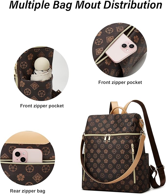 Makes Backpack Purse for Women PU Leather Travel Satchel Handbag Convertible Design Bag with Purse
