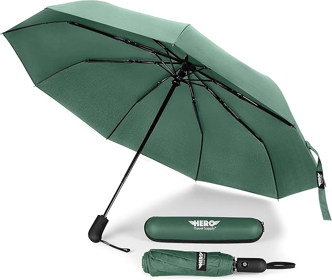 HERO Travel Umbrella - Compact Umbrellas for Rain, Windproof Auto Open Close, Large Coverage Portable Umbrella for Purse and Backpack