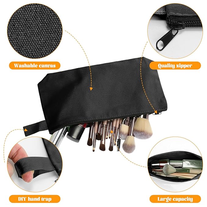 Saintrygo 30 Pcs Canvas Makeup Bags Bulk for Women Cosmetic Bags Small Travel Canvas Zipper Pouch Blank DIY Multipurpose Toiletry Hygiene Pouch for Women Purse Pencil Case(Black,9.8 x 5 x 2 Inch)
