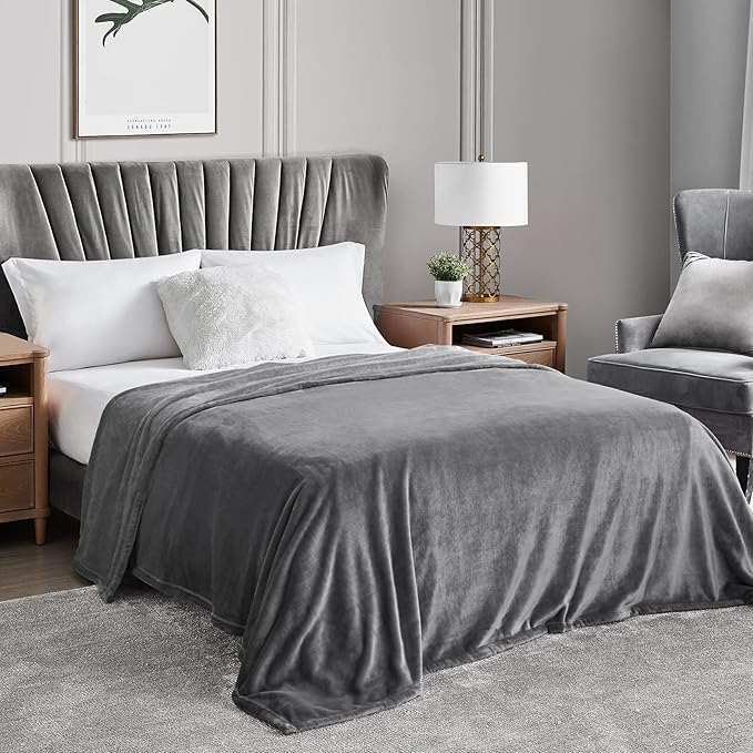 Hansleep Fleece King Size Blanket for Bed Grey, Super Soft Flannel Fuzzy King Size Gray Plush Cozy Blanket for All Seasons, Grey, King 90x108 Inches