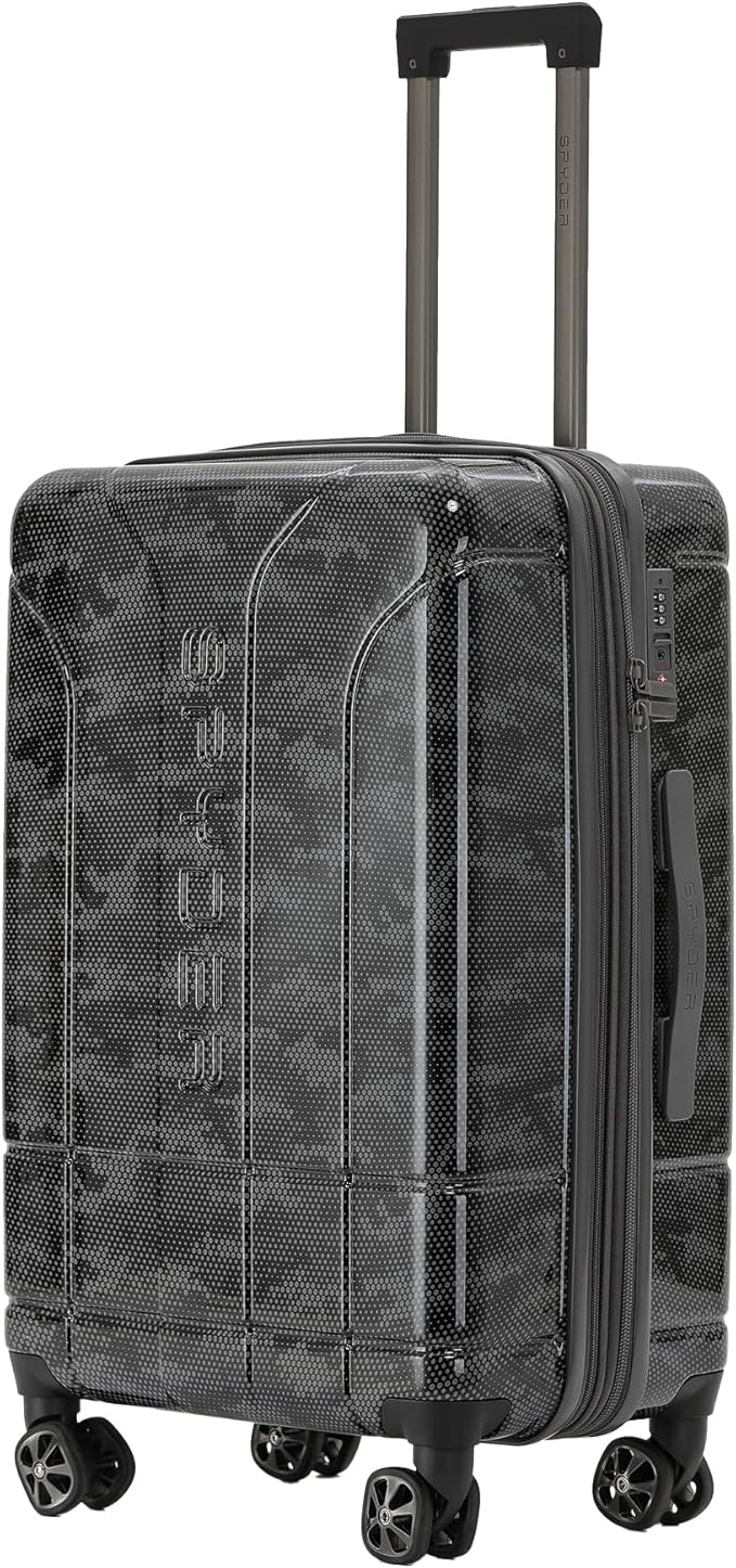 Spyder Matrix 25 Inch Expandable Hardside Upright Suitcase with 360° Spinner Wheels, TSA Approved Lock, Gray/Black