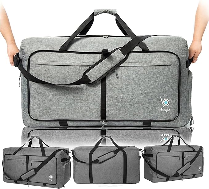 Bago Extra Large Duffle Bag for Travel Women & Men. Durable, Lightweight, Foldable Travel Duffel Bags For Traveling Women. 120L Duffle Bags Use As a Weekender Bag with Shoe Compartment, Checked Duffel