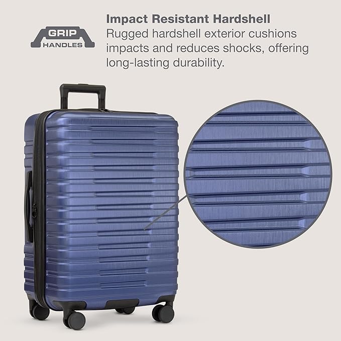 U.S. Traveler Boren Expandable Hardside Rugged Travel Luggage with 8 Spinner Wheels, Navy, 2-Piece Set
