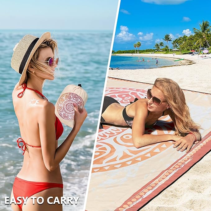 Beach Blanket Waterproof Sandproof Extra Large Beach Mat 79" X 83"/120"x108"for 1-8 Adults Quick Drying Durable Outdoor Picnic Mat for Beach Travel Camping Hiking