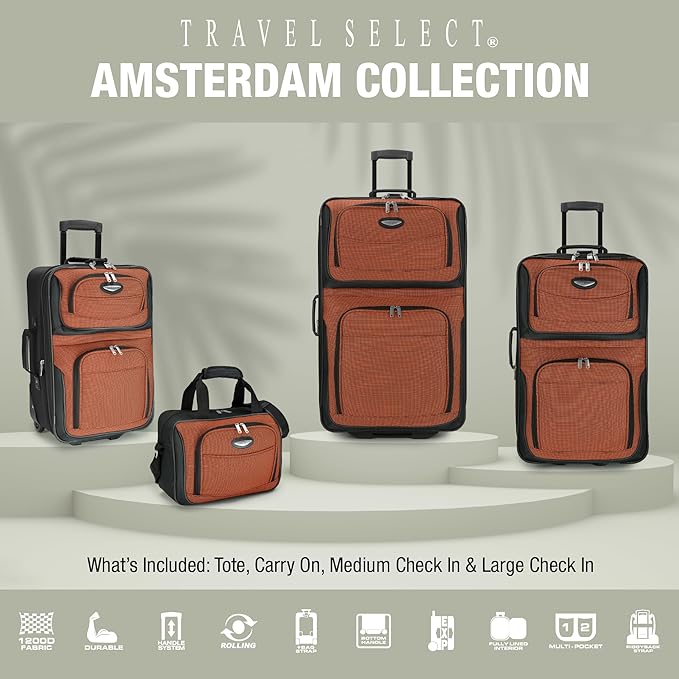 Travel Select Amsterdam Softside Expandable Luggage with Rolling Wheels, Red, 4-Piece Set (15/21/25/29)