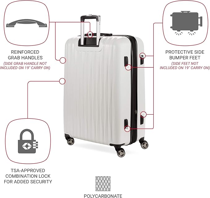 SwissGear 7272 Energie Expandable Hardside Luggage with Spinner Wheels and TSA Lock, White, Checked-Large 27-Inch