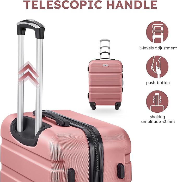 Suitour 4 Piece Luggage Sets, Hard Shell Suitcase Set with Spinner Wheels 16 20 24 28inch Travel Sets(Rose Gold)