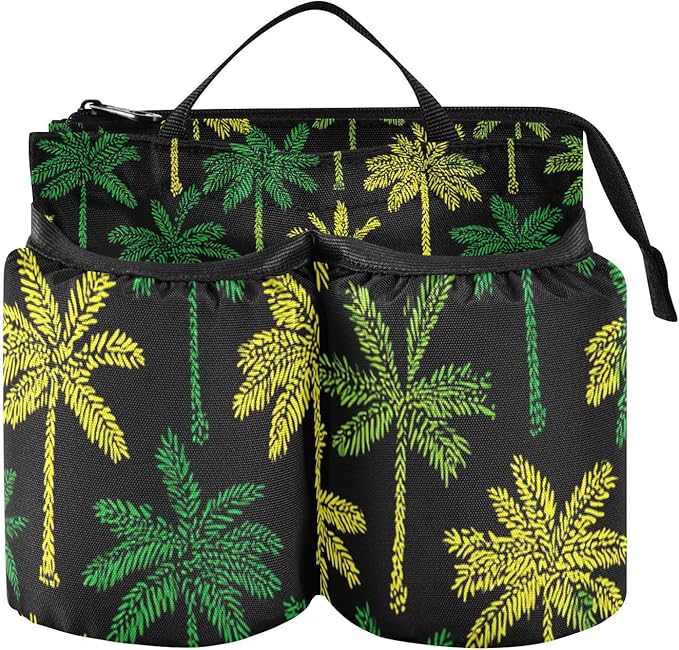 Luggage Cup Holder for Suitcases Free Hands Travel Cup Holder Portable Suitcase Cup Drink Holder Luggage Cup Caddy Bag Carrier Black Palms Green Yellow Tropical