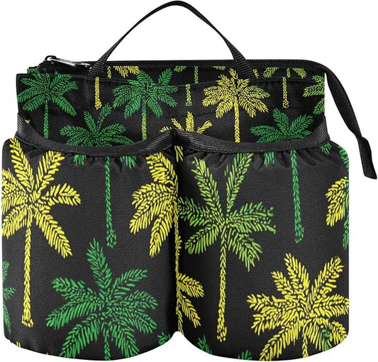Luggage Cup Holder for Suitcases Free Hands Travel Cup Holder Portable Suitcase Cup Drink Holder Luggage Cup Caddy Bag Carrier Black Palms Green Yellow Tropical
