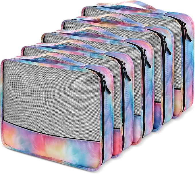 5 Pcs Packing Cubes for Suitcase Large Travel Cubes Carry on Luggage Organizer Bags for Clothes Accessories(S,Watercolor)