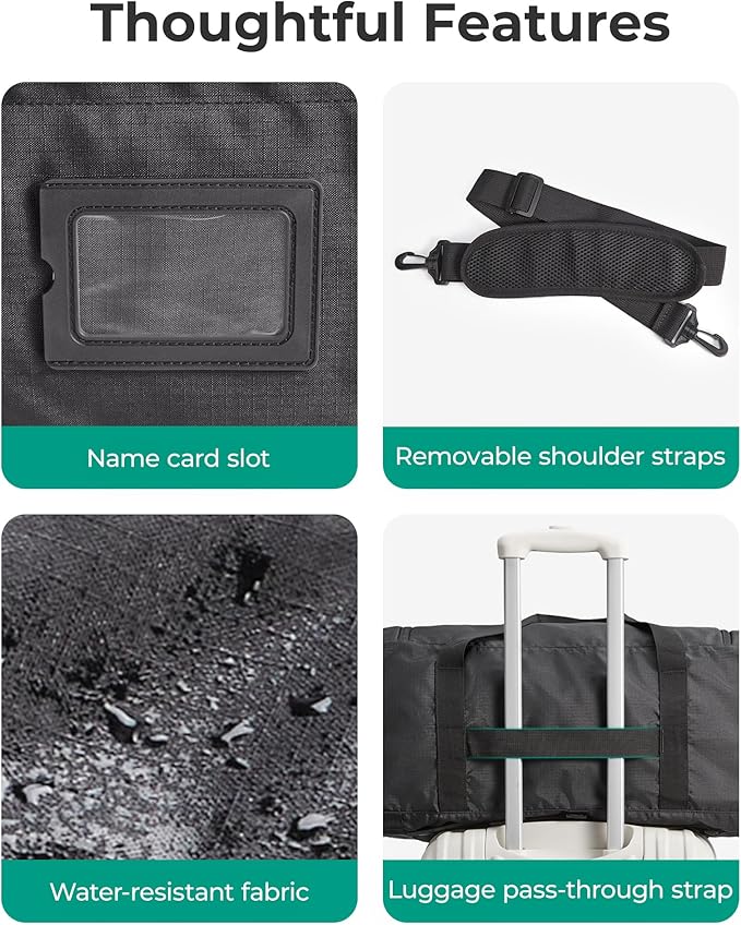 BAGSAMRT 60L Foldable Duffle Bag for Travel, Large Travel Duffel Bag for Men, 4 in 1 Travel Backpack, Carry on Weekender Bag, Black