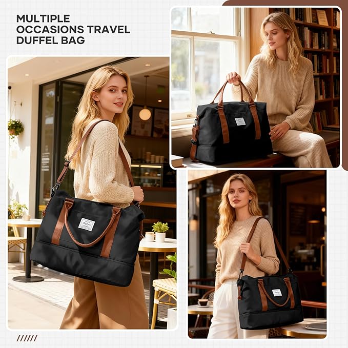 Travel Duffel Bag, Sports Tote Gym Bag, Shoulder Weekender Overnight Bag for Women